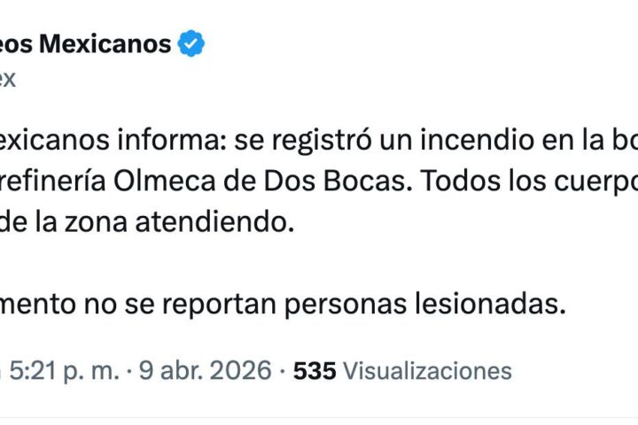 Pemex descarta lesionados por incendio en refinería Olmeca de Dos Bocas
