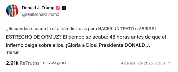 Donald Trump lanza advertencia por apertura del Estrecho de Ormuz a Irán