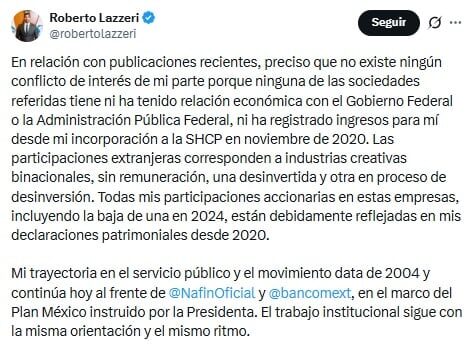 Roberto Lazerri descarta conflicto de interés si se convierte en embajador en Estados Unidos.