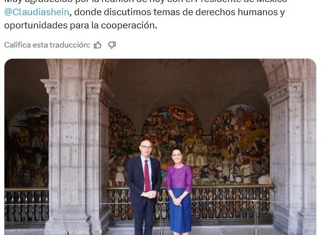 Volker Türk agradece encuentro con Sheinbaum en Palacio Nacional