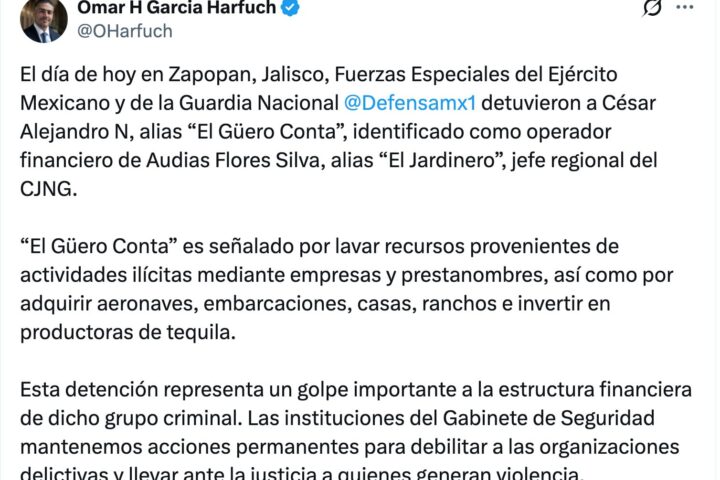 Omar García Harfuch confirma detención de 