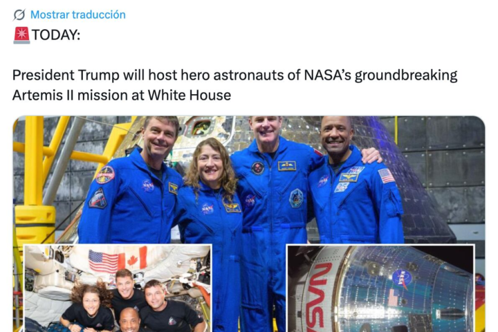 Donald Trump recibirá a los astronautas de Artemis II de la NASA