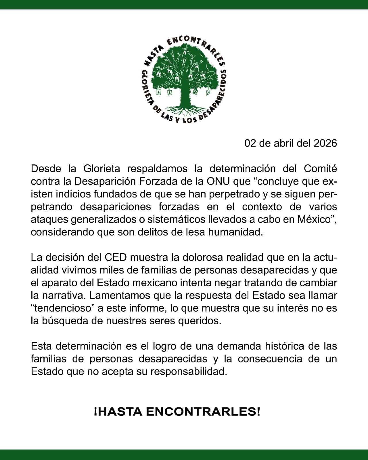 Glorieta de las y los Desaparecidos: colectivos exigen respuesta tras informe de la ONU