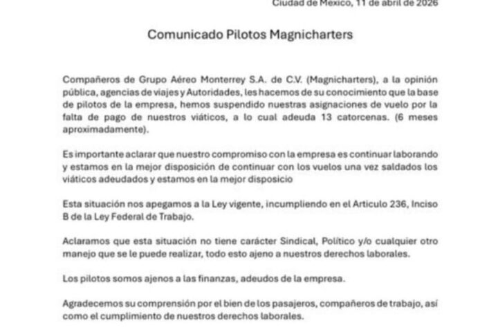 Pilotos de Magnicharters revelan que les deben 6 meses de viáticos