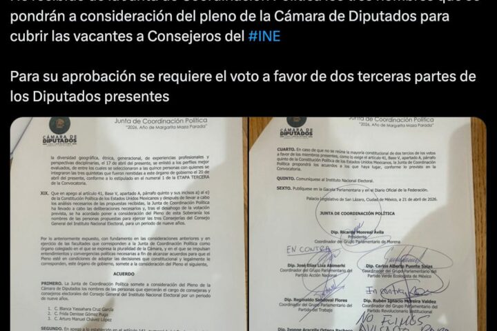 Revelan terna para el INE respaldada por Morena, PT y PVEM