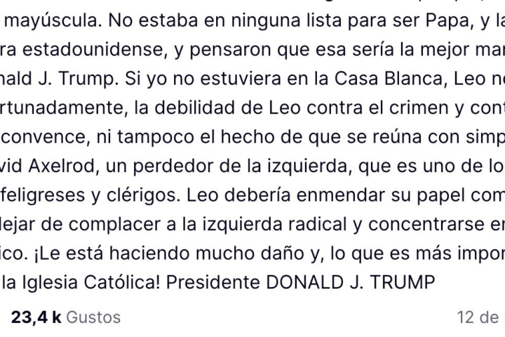 Donald Trump lanza ataque al Papa León XIV, y el líder católico le responde