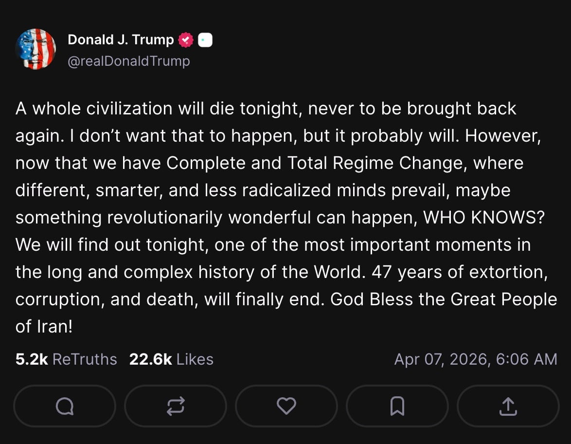 “Esta noche morirá una civilización”: la frase de Trump que desató alarma en Irán