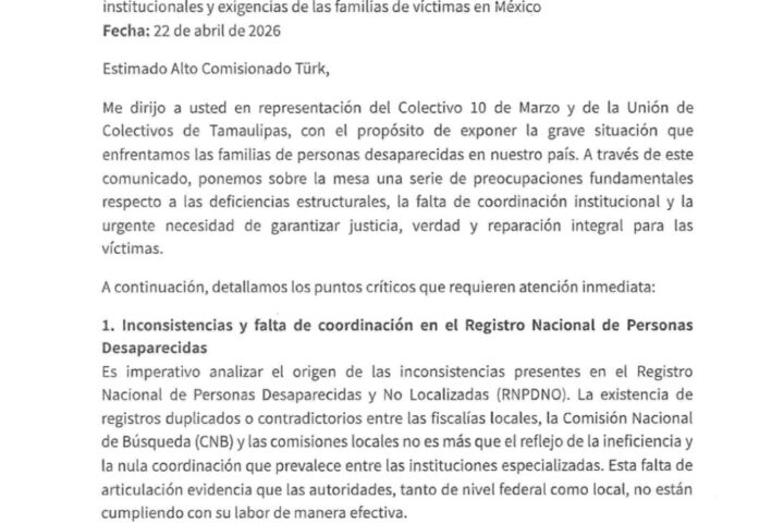Colectivo 10 de Marzo hace llamado a Volker Türk