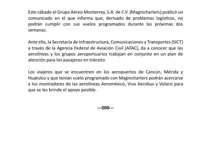 Autoridades lanzan plan en apoyo a pasajeros afectados por Magnicharters