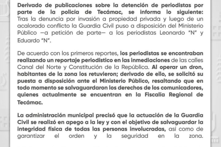 Autoridades de Tecámac aclaran retención de periodistas de Mexicanos Contra la Corrupción