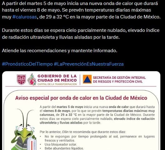 Segunda ola de calor en CDMX del 5 al 8 de mayo