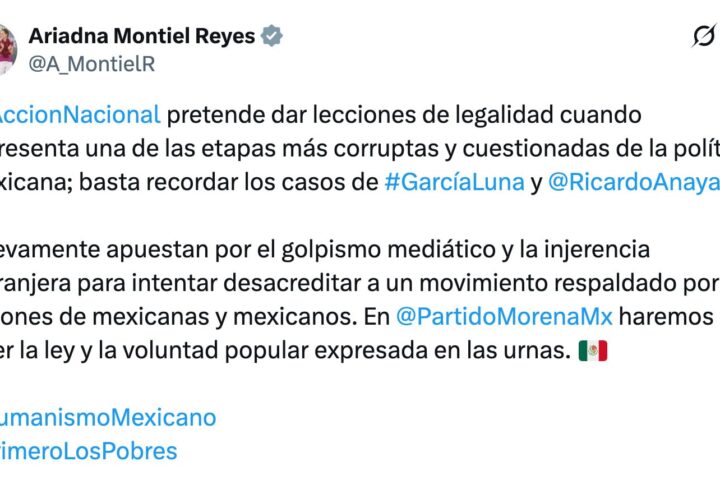 Ariadna Montiel responde al PAN y recuerda caso Genaro García Luna