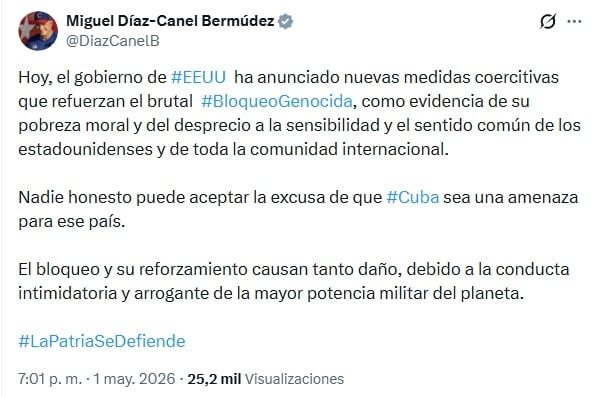 Díaz-Canel responde a Estados Unidos y condena nuevas sanciones contra Cuba