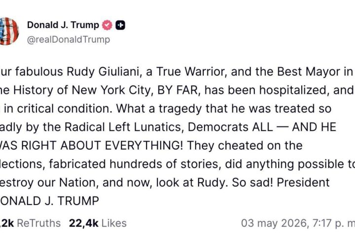 Truth Social de Trump sobre Giuliani.