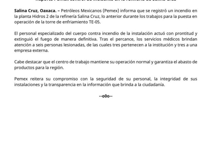 Explosión en refinería de Salina Cruz