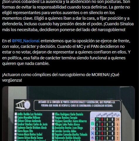 Alito Moreno arremete contra PAN y MC en Sinaloa por Yeraldine Bonilla