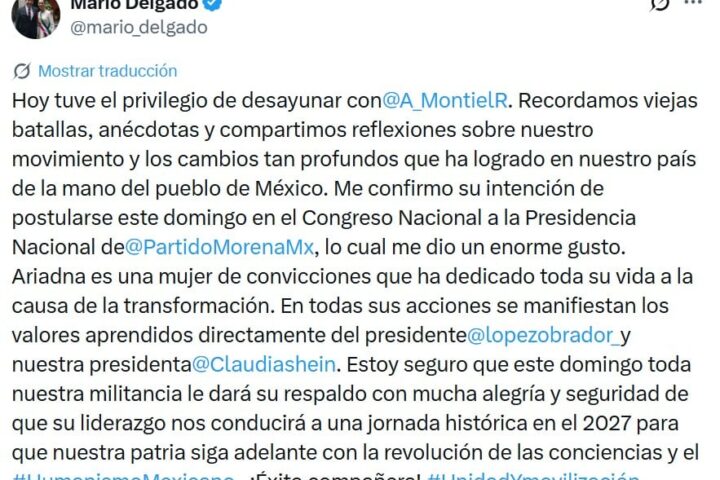 Ariadna Montiel va por Morena: Mario Delgado confirma su postulación