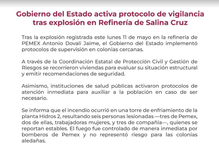 Explosión en refinería de Salina Cruz