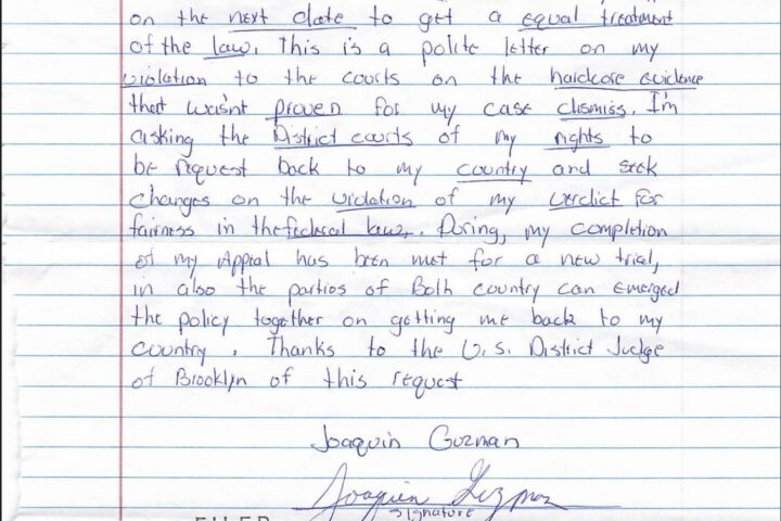 Supuesta carta del Chapo Guzmán