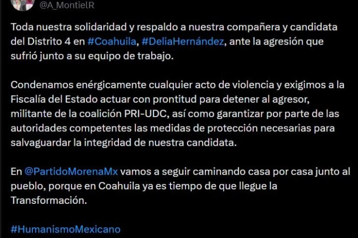 Mensaje de Ariadna Montiel tras agresión a Delia Hernández