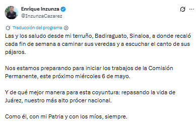 Inzunza afirma que estará en la Comisión Permanente