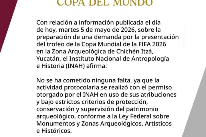 INAH niega demanda por presentación del trofeo del Mundial 2026 en Chichén Itzá
