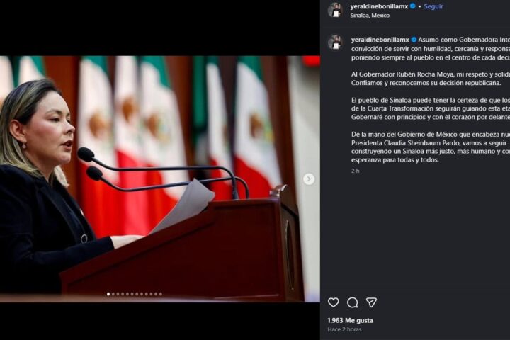 Primer mensaje de Yeraldine Bonilla como gobernadora interina de Sinaloa