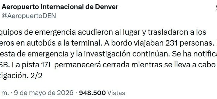 Avión de Frontier Airlines aterriza de emergencia tras impactar a un hombre en pista de Denver