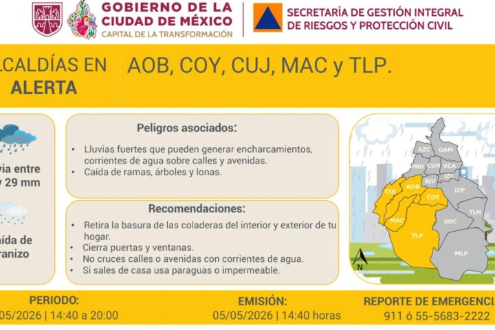 Pronostican lluvias en CDMX este 5 de mayo