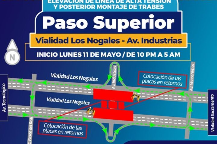 Cambiarán circulación en el cruce entre Nogales e Industrias por construcción del paso superior