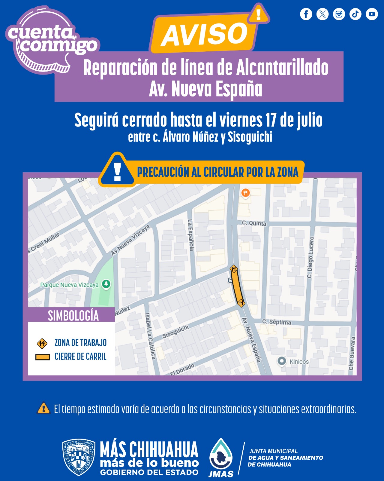 Trabajará JMAS Chihuahua en reparación de línea de drenaje en la avenida Nueva España