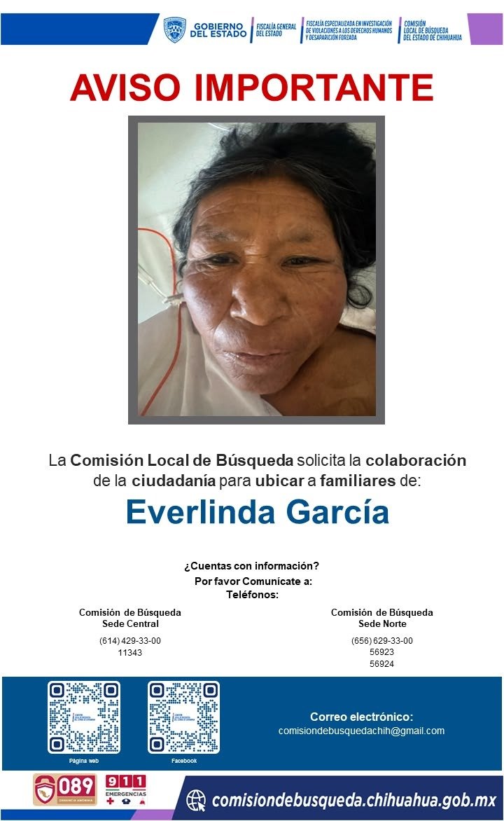 Llaman autoridades a la comunidad para dar con los parientes de Everlinda García