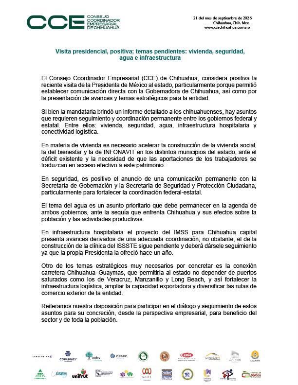Empresarios de Chihuahua evalúan con optimismo el encuentro presidencial, aunque advierten rezagos prioritarios