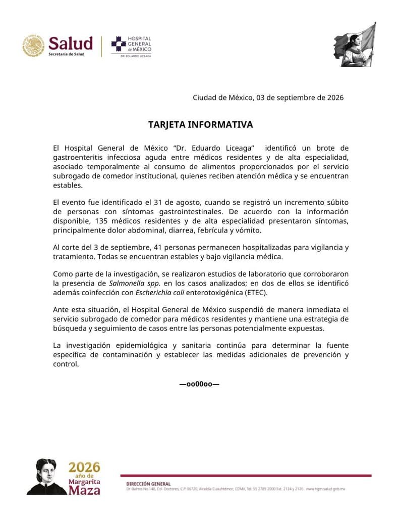 ¡Llamen a un doctor! Brote de salmonela enferma a 135 médicos del Hospital General: esto pasó