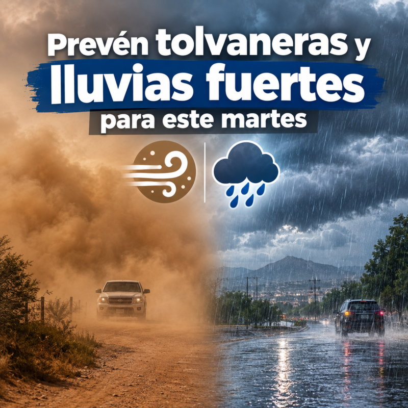 Pronostican fuertes rachas de viento, tolvaneras y precipitaciones intensas en diversas regiones para este martes